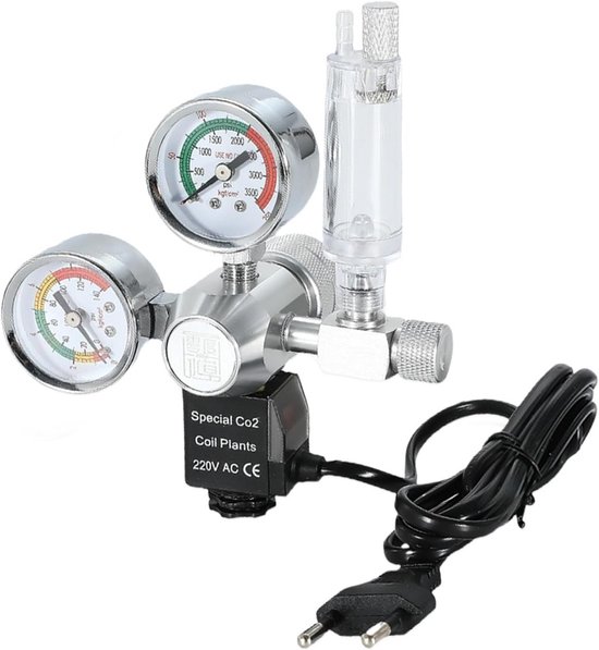 CO2 Drukregelaar Aquarium met Dubbele Manometer en Solenoïde Klep voor Plantenaquaria