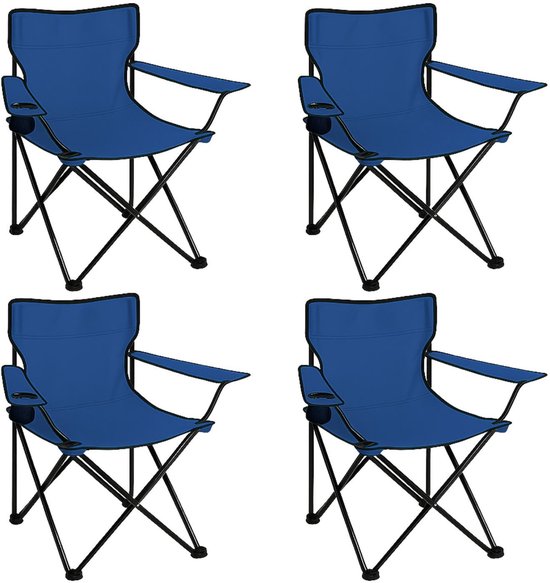 Coemo 4-delige set opvouwbare campingstoel inklapbare stoel draagbaar 2,2 kg met rugleuning, stalen frame, bekerhouder & draagtas – Weerbestendige klapstoel voor camping, festivals & tuin - Blauw