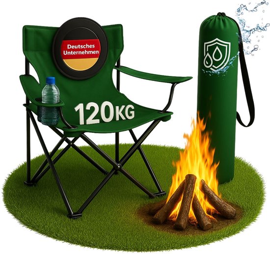 Coemo opvouwbare campingstoel draagbare klapstoel 2,2 kg met rugleuning, stalen frame, bekerhouder & draagtas – Weerbestendige klapstoel voor camping, festivals & tuin - Groen