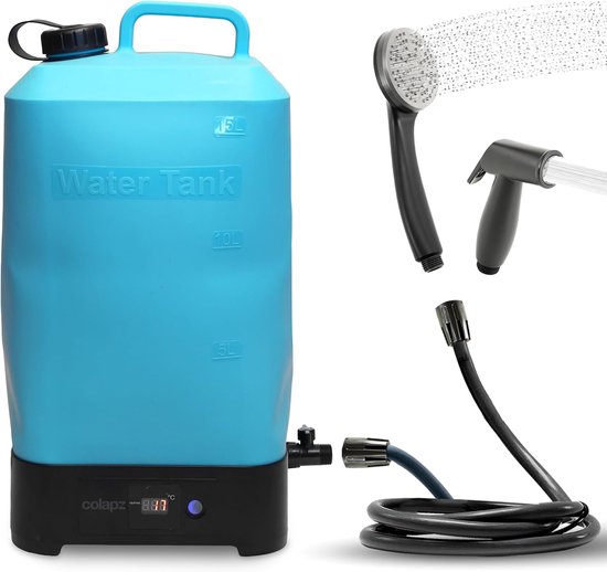 Colapz Draagbare Campingdouche Warm Water tot 42°C – 20L – Buitendouche met Pomp – Compact & BPA-vrij - Inclusief Reistas van Merkloos