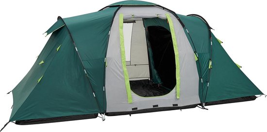 Coleman Spruce Falls 4 Vis-a-Vis tent – familietent 4 persoons - verduisterende tenten - SPF 50 zonbescherming - waterdicht en windbestendig - snel opzetten - 2 ruimte slaapcabines - met opbergvakken - reflecterende scheerlijnen - groen/grijs