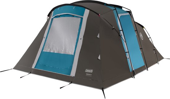 Coleman Vespucci 4 Tent - 4 Persoons tunneltent – UV Guard SPF50 zonbescherming – Ventilatie – Geïntegreerd grondzeil - Grijs/blauw van Merkloos