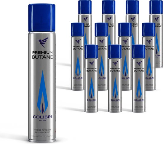 Colibri - Butaan gasbussen 400 ml gas voor het bijvullen van Gasaansteker, Gasbrander, Campingkooktoestellen - 12 gasflessen - 99,9994% Puur Butaangas van Colibri