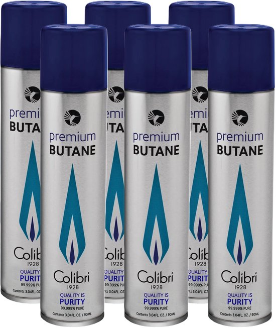 Colibri - Butaan gasbussen 90 ml gas voor het bijvullen van Gasaansteker, Keukenbrander, Camping Kooktoestel - 6 gasflessen - 99,9994% Puur Butaangas van Colibri