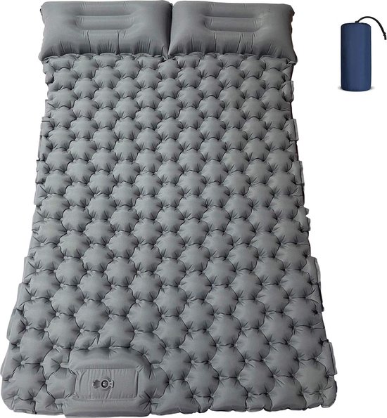 Collox 2 Persoons Buiten Slaapkussen - Camping Opblaasbare Matras met Kussens - Ultralicht Reis mat Opklapbed voor Wandelen en Trekking - 196x125x9 cm - grijs van Merkloos