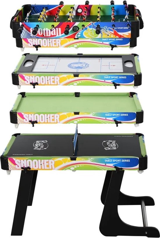 Collox 4 in 1 Multispeeltafel - Voetbal - Ping Pong - Air hockey - Snooker - 86,5 x 43,5 x 64 cm - Multicolor van Merkloos