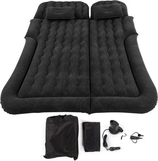 Collox Autoluchtbed - SUV kofferbakmatras - 2-in-1 multifunctioneel reisbed - Geschikt voor 2 personen - Zwart - 174 x 126 cm - Inclusief opblaasbaar kussen, 2 x hoofdsteun, opbergtas, opblaaspomp, luchtmondstuk voor drie doeleinden van Merkloos