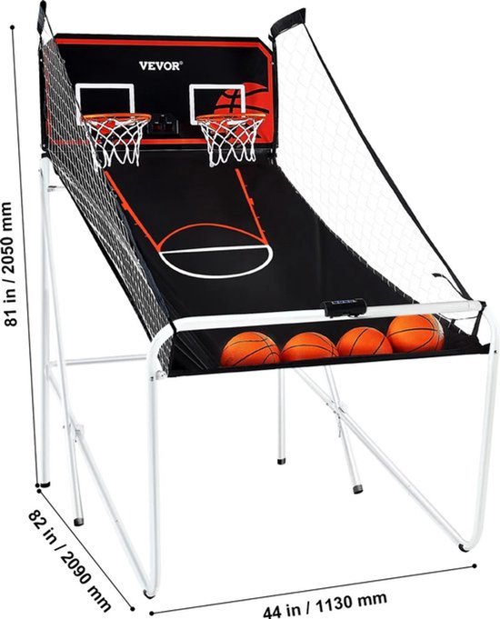 Collox Baksetbalspel - Opvouwbaar - Arcadespel - Indoor Basketbalspel voor 2 spelers - Inclusief 4 ballen - 209 x 113 x 205 cm van Merkloos