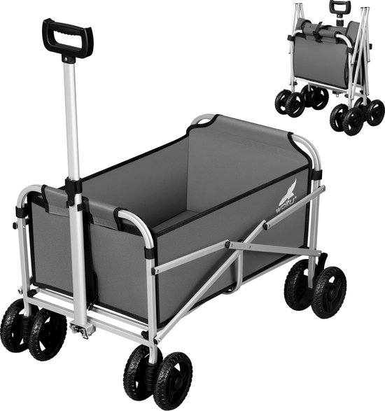 Collox Bolderkar - Opvouwbaar - Transport - Trolley - Met remmen en dubbele wielen - Tuin - Strand - Camping - Laadvermogen 80 kg - 86x93x54 cm - Grijs van Merkloos