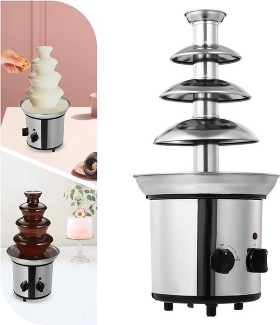 Collox Chocoladefontein - Fondue - Kaas - Fruit - Roesvrijstaal - 4 laags - Regelbare temperatuur - 45 x 16 cm - Zilver
