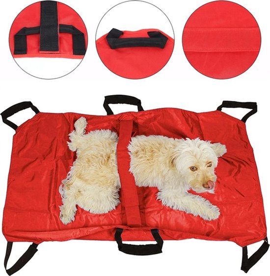 Collox Huisdieren brancard - Noodtransport - Anit-bijt - Huisdieren heffen & beschermen - Met 6 handgrepen - Maximaal draagvermogen 110 kg - 120 x 74 cm - Rood