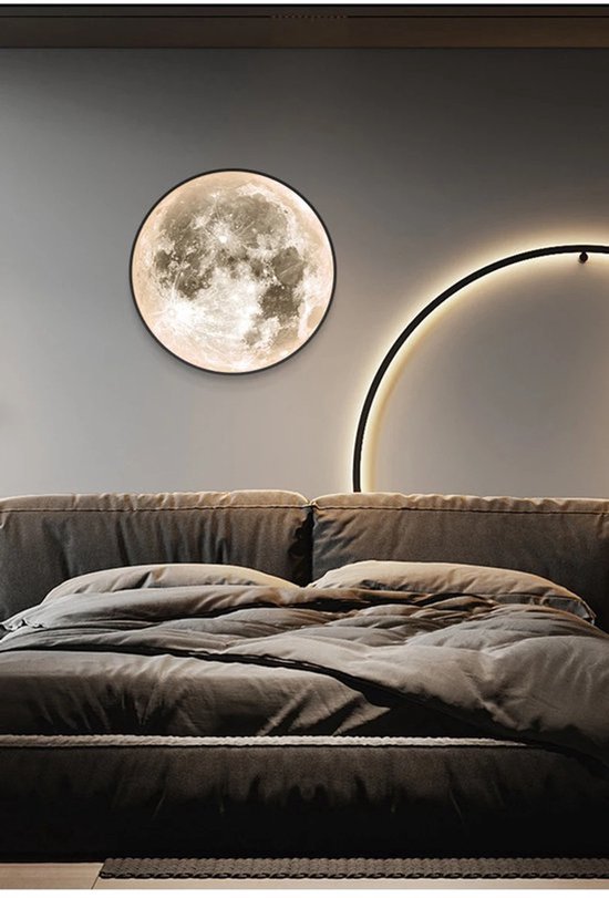 Collox Maanlamp - Wandlamp - Lamp in maanvorm - LED verlichting - Slaapkamer - Woonkamer - Keuken - 30 cm - Dimbaar - Met afstandsbediening van Merkloos