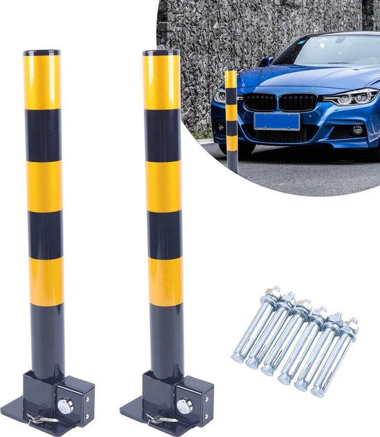 Collox Parkeerslagboom - Parkeerbarriere - Veiligheid - 2 stuks - Opklapbaar - handmatig - Hoogte 60 cm - Geel met zwart