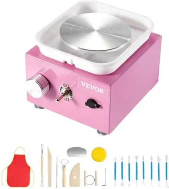 Collox Pottenbakmachine - Mini Aardewerk wiel - Kunst - Voor kinderen - Instelbare snelheid - Afneembaar waterbassin - Inclusief accessoires - Roze - 13,5 x 17,5 x 11,3 cm van Merkloos