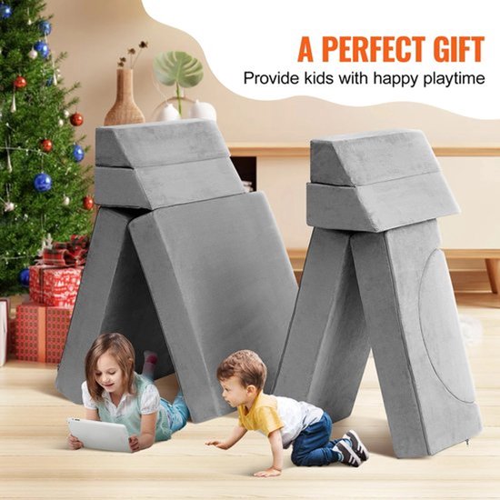 Collox Speelbank voor kinderen - Speelsofa - Peuter - Foam - Hoge dichtheid 25D - 135x67x47 cm - met 15 geometrische elementen - Uitwasbaar - Grijs van Merkloos