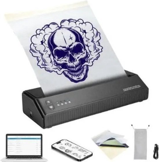 Collox Tattoo Sjabloonprinter - Bluetooth printer - 10 x tattoo papier - Draagbaar - Draadloos - Met app - Zwart