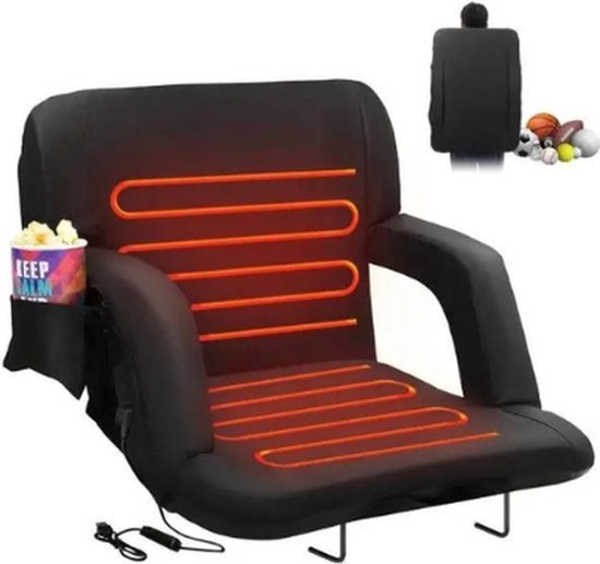 Collox Verstelbare (stadion)stoel - Picknickstoel - Strandstoel - Gamingstoel - Mogelijkheid tot verwarming - 3 warmte standen - Opvouwbaar - Waterbesteding - Met rugleuning verstelbaar in 6 standen - Breedte zitvlak 56 cm - Zwart - 2 Stuks van Merkloos