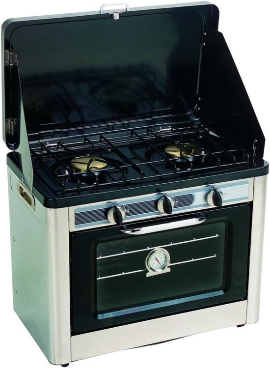 Combi Oven Gasfornuis - Kampeeroven Kookplaat - Kamperen Koken - Oven met Twee Branders - 25 Liter - Roestvrij Staal
