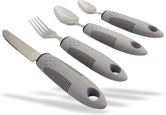 Comfort Grips bestek (grijs 1x set) gehandicaptenvriendelijk bestek Parkinson bestek bestek voor tremor reuma hulpmiddelen seniorenhulpmiddelen Ideaal voor ouderen en gehandicapten van Savanah