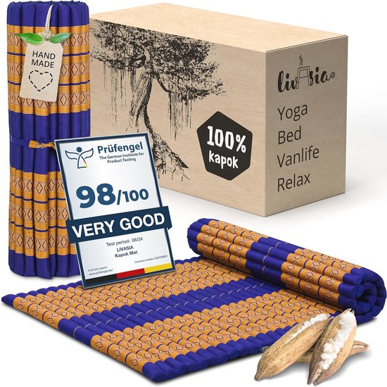 Comfortabel Rolmatras 200x110x4,5 cm - Handgemaakt Kapok Gastenbed voor Buiten en Binnen - Reisbed voor Kamperen van Merkloos