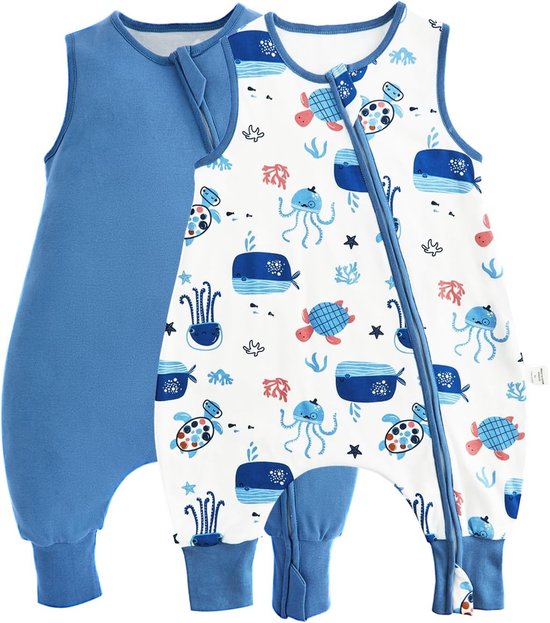 Comfortabele 100% Katoenen Slaapzak met Benen voor Peuters, Geschikt voor 3-4 Jaar, Blauw Zee Thema, Ideaal voor Een Goede Nachtrust