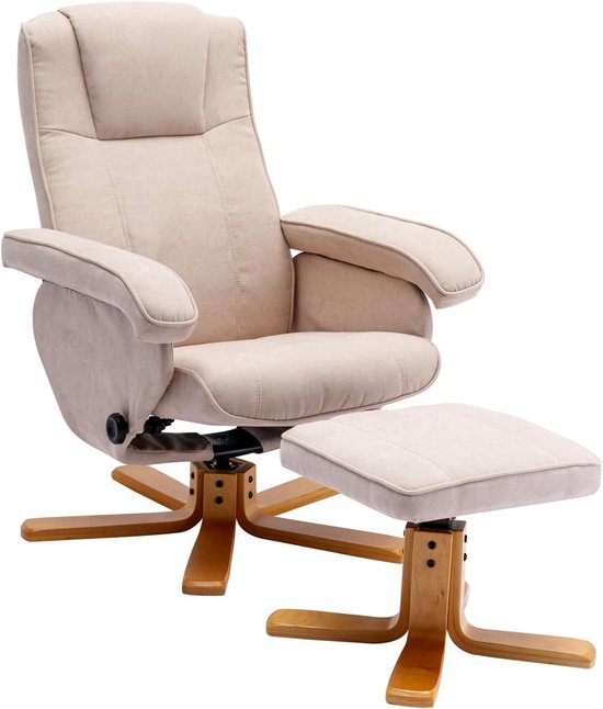 Comfortabele Draaifauteuil Beige met Voetenbank en Verstelbare Rugleuning