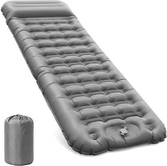 Comfortabele opblaasbare slaapmat met voetpomp en hoofdkussen, 12 cm dik, ideaal voor kamperen, wandelen en reizen, ultralicht en compact pakformaat