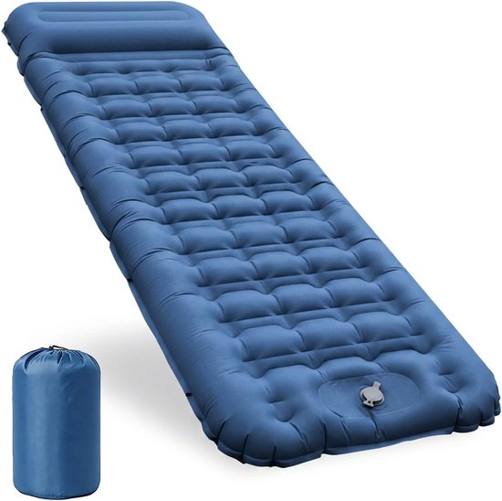 Comfortabele opblaasbare slaapmat met voetpomp en hoofdkussen, 12 cm dik, ultralicht en koppelbaar, perfect voor kamperen, wandelen en reizen