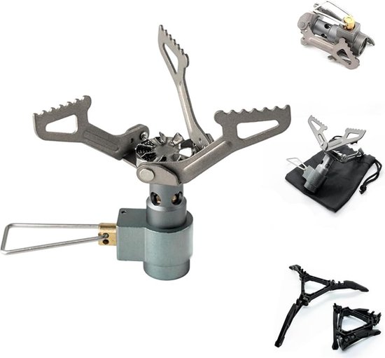 Compact campingkooktoestel 18 kW campingstoof titanium behuizing mini-gasfornuis met gasregeling - ideaal voor camping en outdoor gebruik van Merkloos