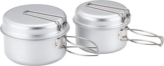 Compact Kookset - Outdoor Kookgerei - Kamperen en Backpacking - Ultralicht Titanium - 14.9 x 10.8 cm - Zilver