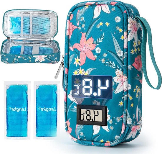 Compacte Diabetische Koeltas met Temperatuurweergave, Waterdichte Insuline Pen Koeler met 2 Koelelementen en Isolatie voor Medicijnen, Ideaal voor Reizen en Opbergen