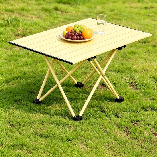 Compacte draagbare opvouwtafel geel lichte buitentafel 68x48x41 cm ideaal voor kamperen wandeltochten en picknicks