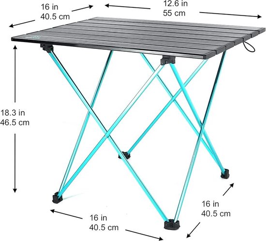 Compacte klaptafel van volledig aluminium, ultralichte draagbare campingtafel voor strand, wandelen, trekking, picknick, backpacking, camping, sportevenementen | ontworpen in Californië van TREKOLOGY