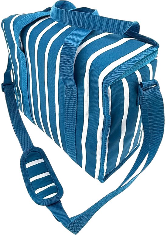 Compacte Koeltas - 30 x 15 x 25 cm - 11 Liter - Met 2 Handvatten En Een Verstelbare Schouderriem - Blauw & Wit van Merkloos