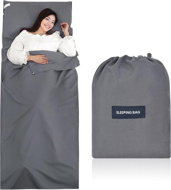 Compacte Microfiber Slaapzak 90cm x 220cm met Extra Kussencompartiment, Ultralicht voor Volwassenen, Ideaal voor Kamperen, Wandelen en Hostels