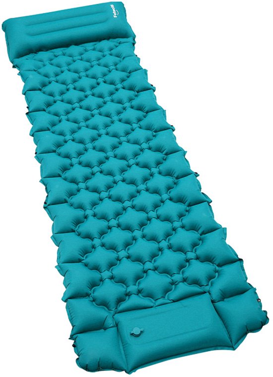 Compacte opblaasbare slaapmat 8.5 cm met voetpomp, ideaal voor kamperen en buitengebruik van Merkloos