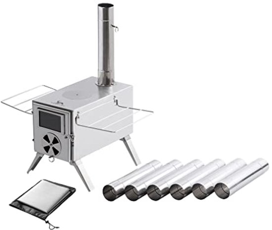 Compacte roestvrijstalen kampeer kachel - Draagbare houtkachel voor tentverwarming en buitenkoken van Merkloos