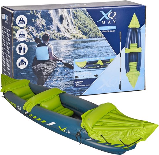 Compacte Tweepersoons Opblaasbare Kajak Set voor Buitenactiviteiten met Peddel en Reparatiekit van Merkloos