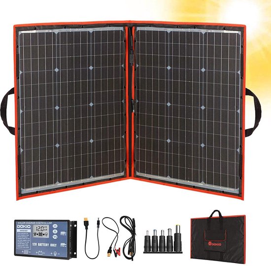 Compleet 100W Opvouwbare Zonnepaneel set - Monokristallijn Zonnepaneel - 12V - daglichtpaneel - Met Omvormer - Met 3 Meter Kabel van Revoltux