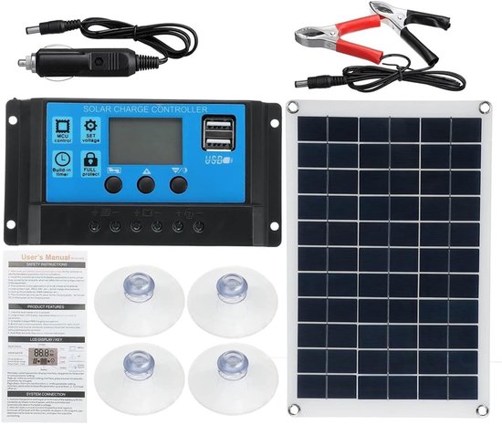 Compleet 20W Zonnepanelen Set - Monokristallijn Zonnepaneel - 12V - Monokristallijne, Semi-Flexibele Zonneoplader - Geschikt voor Auto's, Schepen, Motorfietsen en Campers van Merkloos