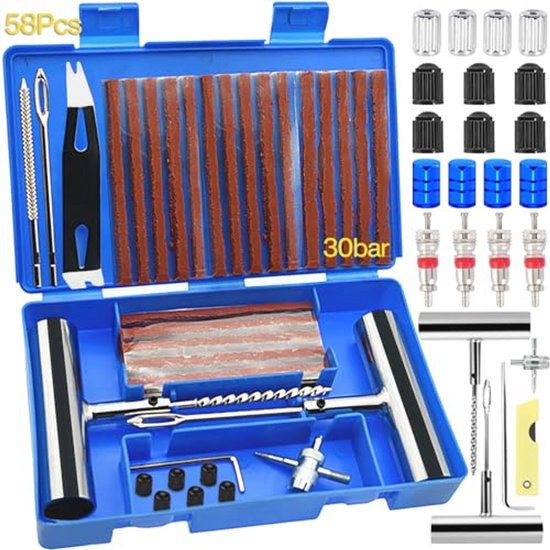 Complete Bandenreparatieset - 58 stuks voor Auto's, Motorfietsen en Elektrische Voertuigen