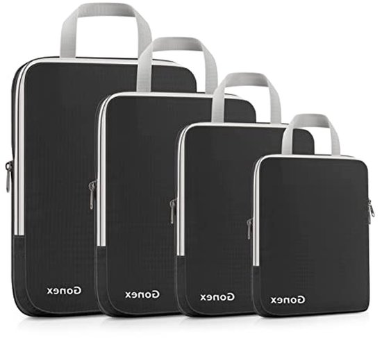 Compressie Kledingtassen - Reisorganizers - Ruimte Besparen - Dubbele Ritsen - 4 Delige Set - Zwart