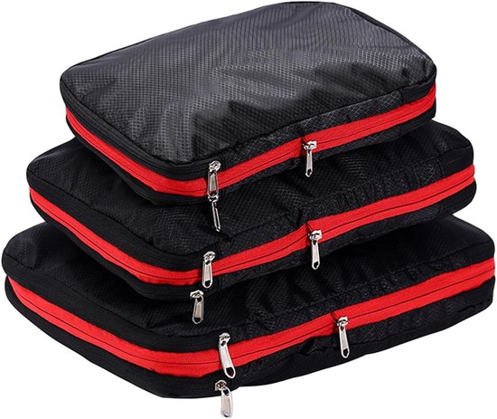 Compressie kubussen - Reis organizers - Kleding opbergen - Verstelbare rits - 37.8 x 35 cm - Zwart