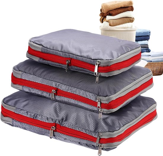 Compressie Pakketten - Reistassen Organizers - Ruimte Besparen - Individuele Volumeregeling - 3 stuks - grijs