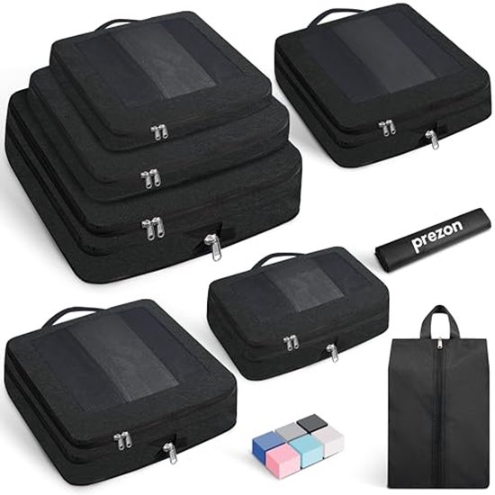Compressie Verpakking Cubes met Mesh Venster - Draagbare en Uitbreidbare Bagage Organizers van Travando
