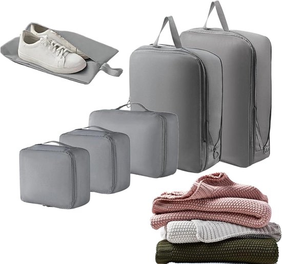 Compressie Verpakking Kubus - Reis Opbergzakje - Bagage Organiseren - Clean-Dirty Scheiding - 28x22x5 cm - Grijs