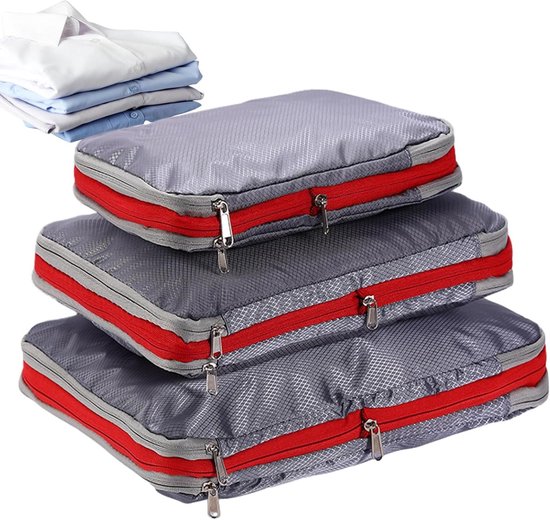 Compressie Verpakking Kubussen - Waterdichte Zakken - Reizen Organiseren - Dubbele Ritsaanpassing - 3 Stuks - Grijs