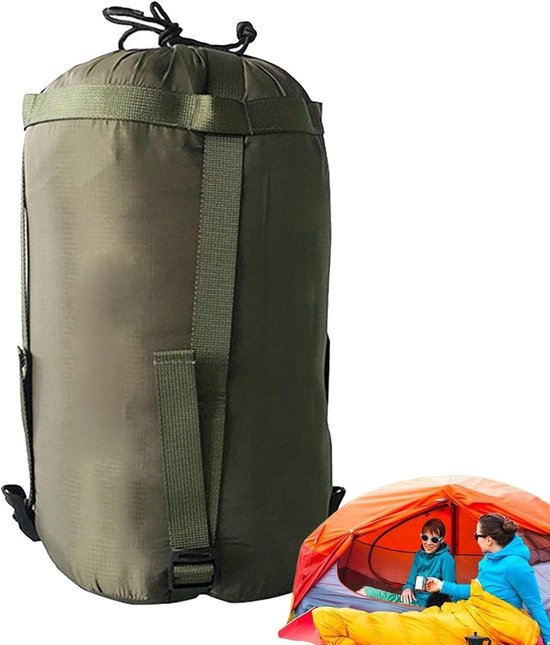 Compressiezak - Slaapzak compressiezak - Slaapzak opbergzak - Opbergzak - Opbergzakken voor backpacken - Draagbare slaapzakopbergzak - Lichtgewicht backpackzak - kampeeropbergzak - voor reizen, kamperen en outdoor backpacking - groen - 18*18*38 cm van Merkloos