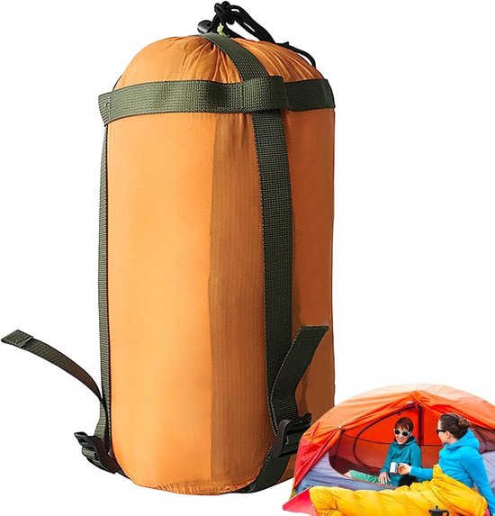 Compressiezak - Slaapzak compressiezak - Slaapzak opbergzak - Opbergzak - Opbergzakken voor backpacken - Draagbare slaapzakopbergzak - Lichtgewicht backpackzak - kampeeropbergzak - voor reizen, kamperen en outdoor backpacking - oranje - 18*18*38 cm van Merkloos