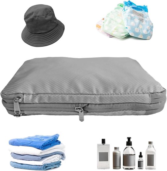 Compressiezakken Reizen - Kledingzakken Opbergzakken - Bagage Organiseren - Dubbelzijdig Waterdicht - 37x27 cm - Lichtgrijs